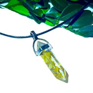 New Unisex Bohemian Gold Pyrite Pieces Resin Sterling Silver Leather Necklace
